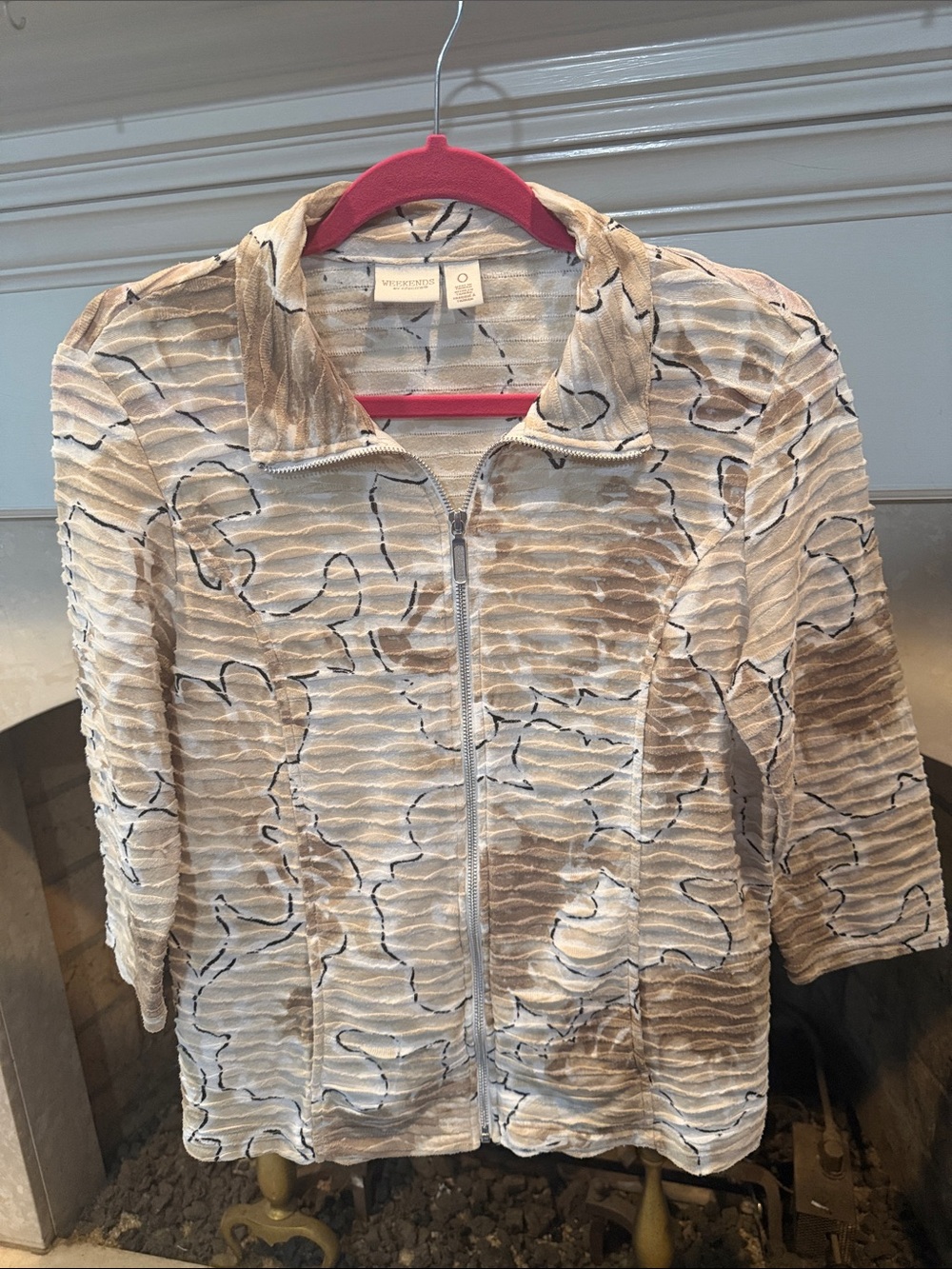 Chico's Cream, Beige & Black Textured Zip Jacket size small